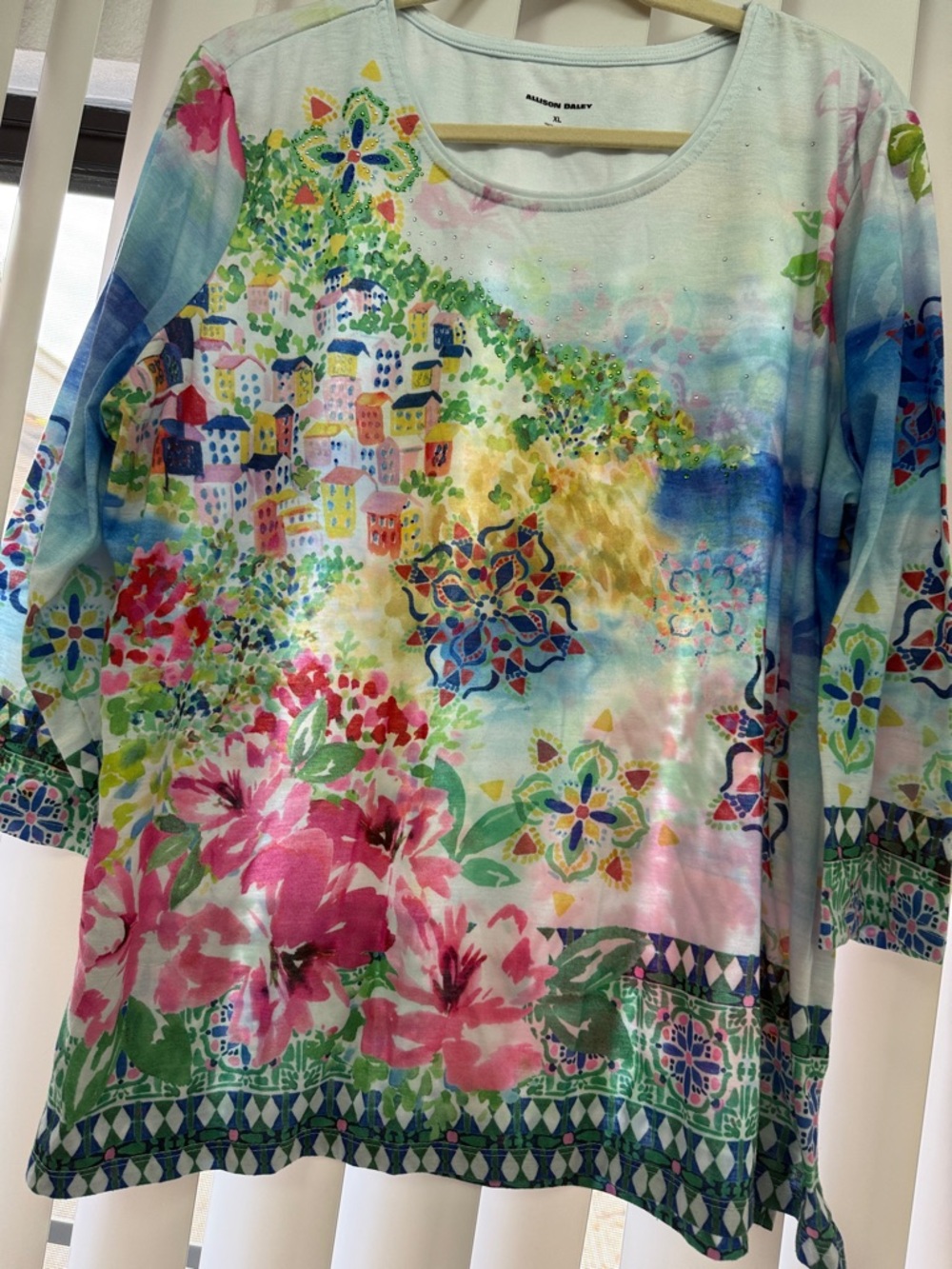 Allison Daley Vibrant Floral Watercolor Tunic - Pink, Green, Blue
